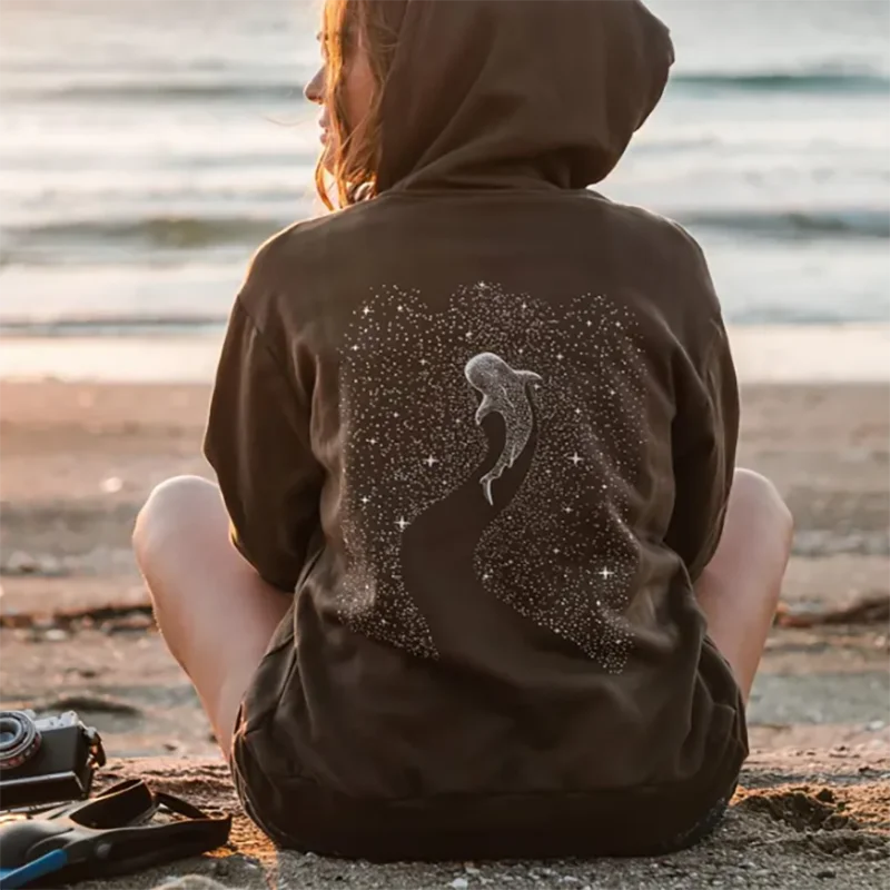 Felpa con cappuccio con zip di squalo balena per gli amanti dell'oceano, regalo per ragazza subacquea, felpa con cappuccio da spiaggia con animali marini in cocco per donna streetwear