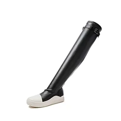 Women Over Knee High Boots PU Leather Platform Luxury Trainers Casual Stretch Shoes Spring Flats Black Red Socks Shoes Big Size