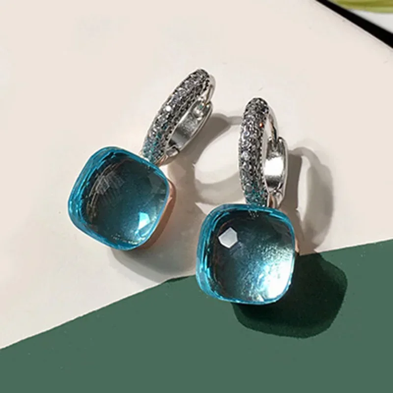 100% 925 Sterling Zilver Snoep Stijl 21 Kleuren Roze Wit Blauw Groen Zwart Geel Crystal Drop Earring Voor Vrouwen Fijne Sieraden
