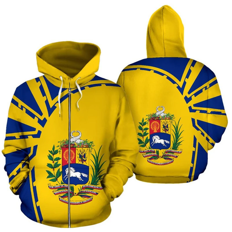 Venezuela Flag Map Graphic felpe VEN National Emblem Zip Up felpa con cappuccio per uomo abbigliamento Casual maschile felpa con cappuccio Sport Boy pullover