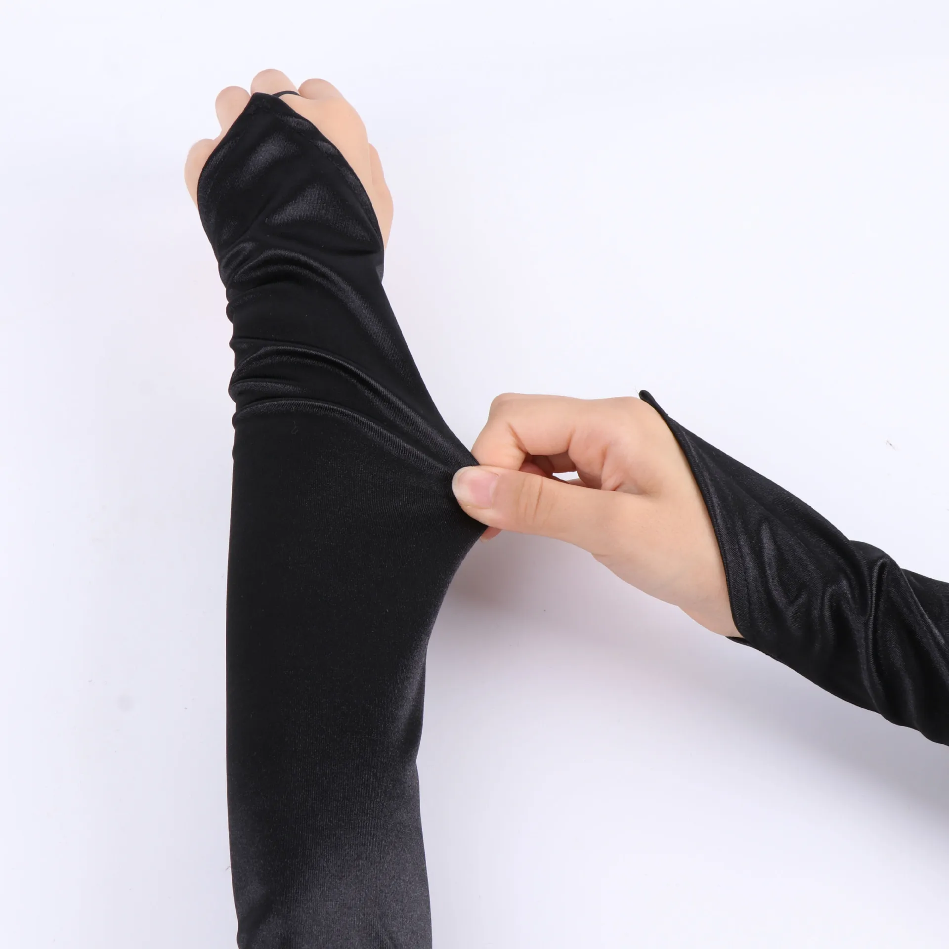 Gloves 50cm Satin Elastic Long Finger Loop Bridal Dress Prom Dance Costume Accessories for Women Evening Party Shiny Soft New