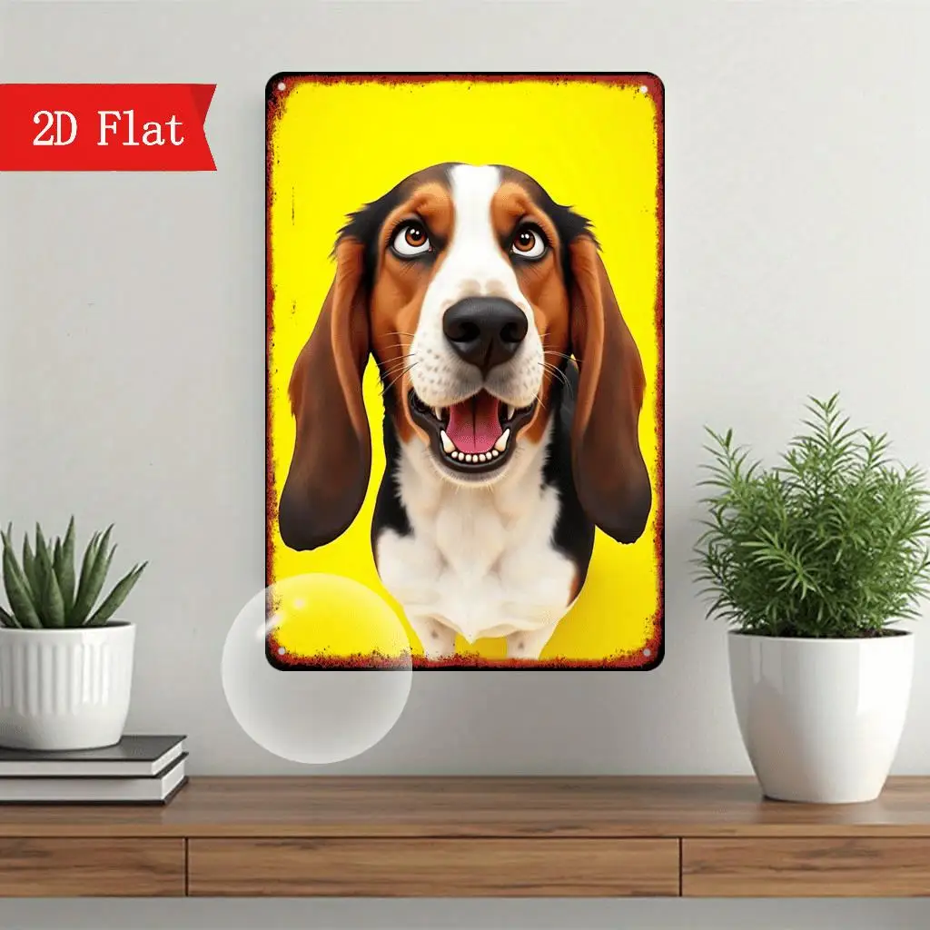 Vintage Basset Hound Metal Tin Sign, es - Rustic Dog-Themed Wall Decor for Indoor & Outdoor, for Restaurants, Cafes, for Man Ca