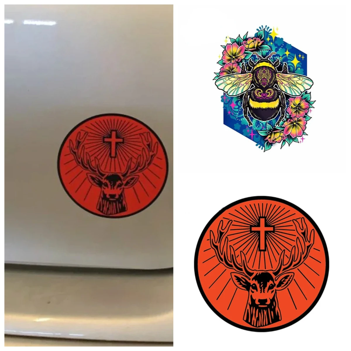 Vintage Round Deer Head Cross Car Sticker Retro Badge Style Waterproof Vinyl Decal For Car Bumper Window