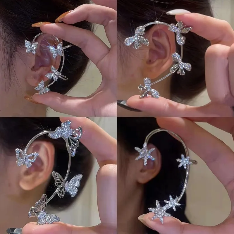 Ultra-Shimmer Butterfly Ear Cuffs Women's for Women, No Piercing Clip Earrings, Party Daily Office Gift Comfort Trendy Cute
