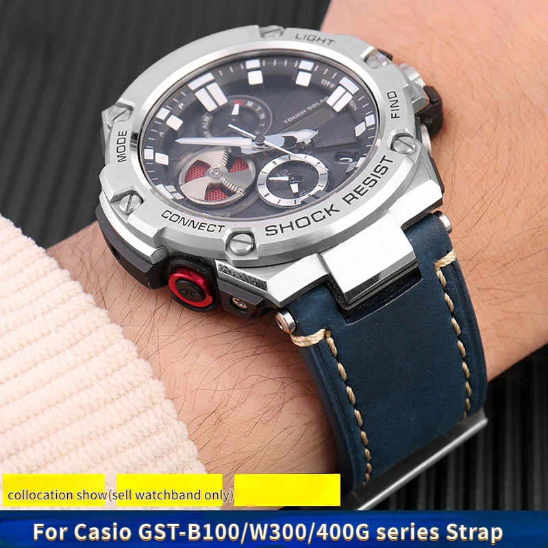 New blue Cowhide Leather Watchband For G-SHOCK Casio GST-B100/S130/S110/S120/W130L/W100/210/W300 Retro Watch Strap Men Bracelet