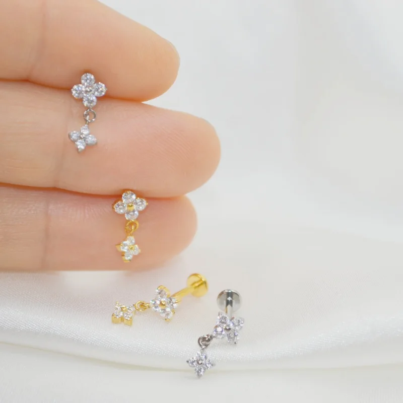 Piercing corporal de titanio G23, 10 piezas, 16G, flor CZ, rosca interna, Helix, Tragus, Rook Bar, joyería