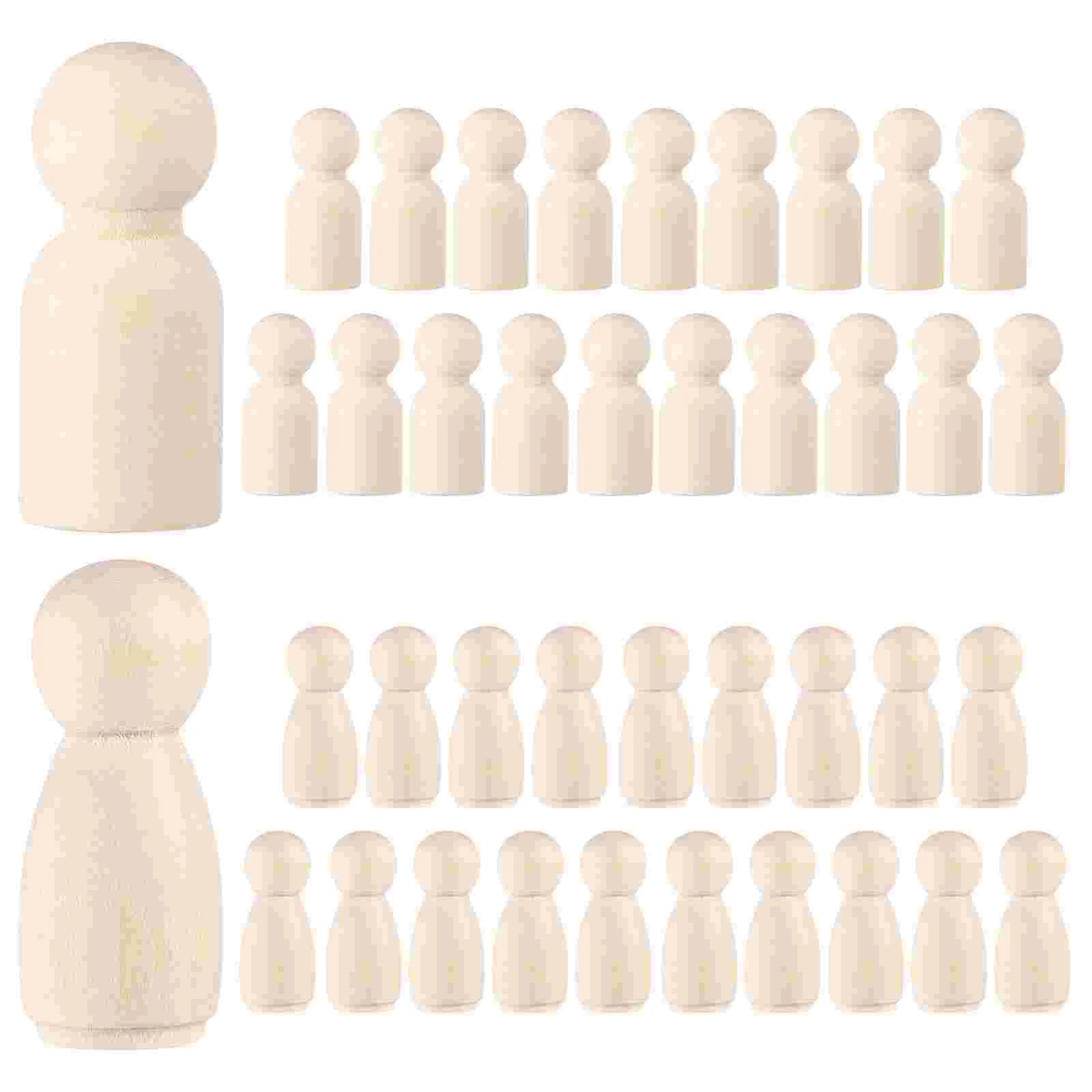 40 Pcs Mini Kids Crafts Wooden People Figures Tray to Paint Man Waldorf Dolls Handmade