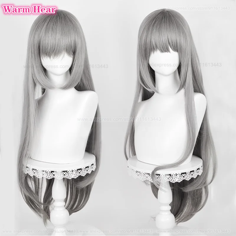 Bkornblume Cosplay Wig Game Long 85cm Gray Gradient Wigs Cosplay Anime Wig Heat Resistant Synthetic Wigs + Wig Cap