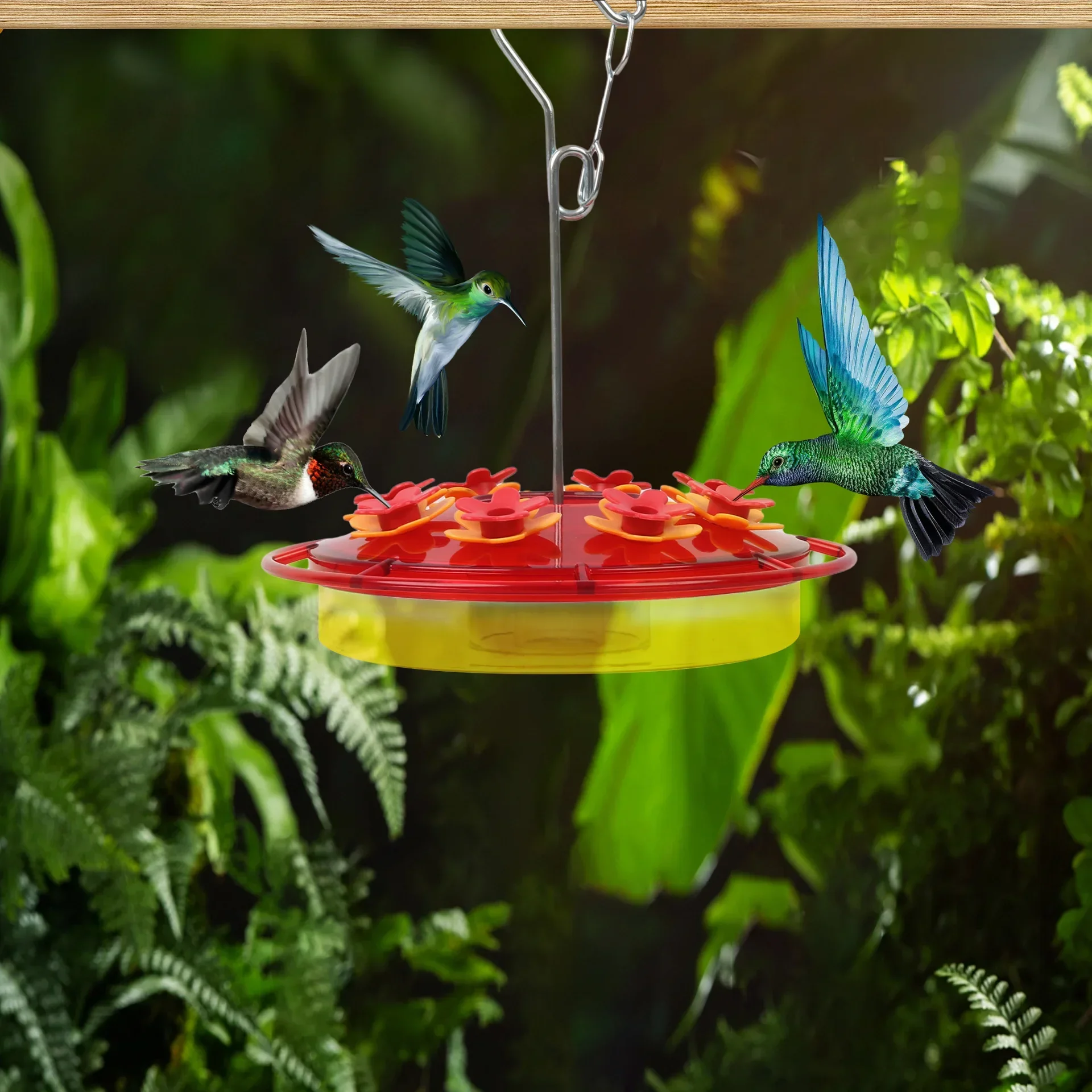 Hummingbird Feeder with 8 Feeding Hanging Bird Feeder Ant and Bee Proof Flower Shape Hummingbird Feeder for Garden Outdoor