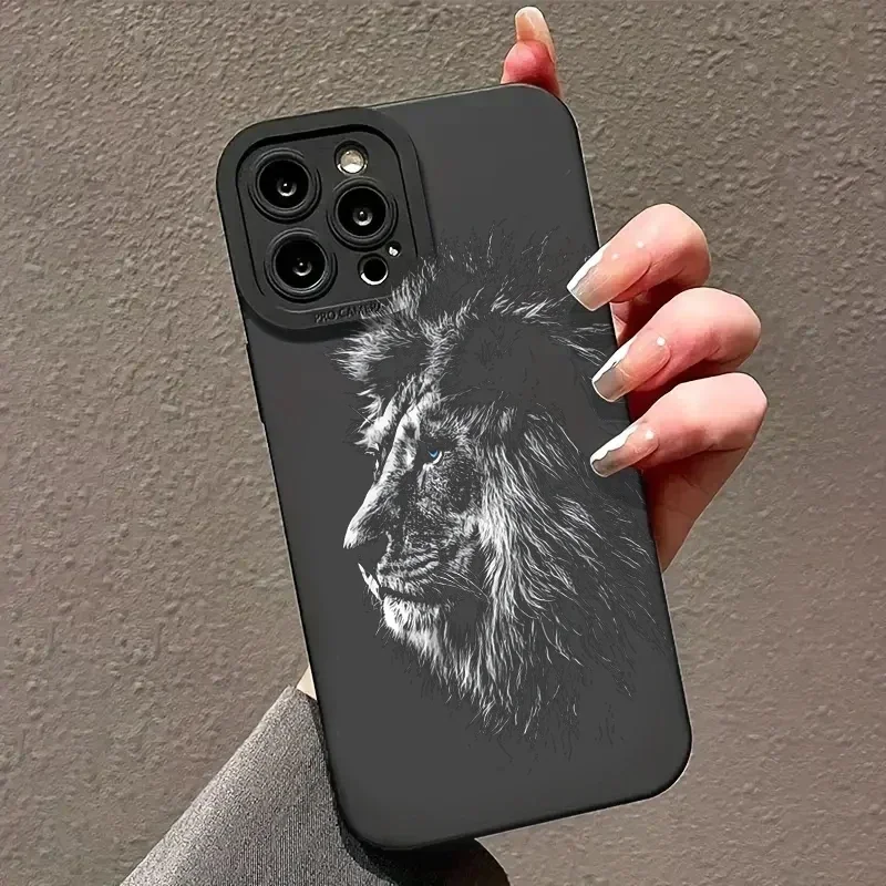 Lion Pattern Phone Case For iPhone 16 15 14 13 12 11 Pro Max XS XR 7 8 Plus SE 2022 Shockproof Matte Soft Silicone Bumper Cover