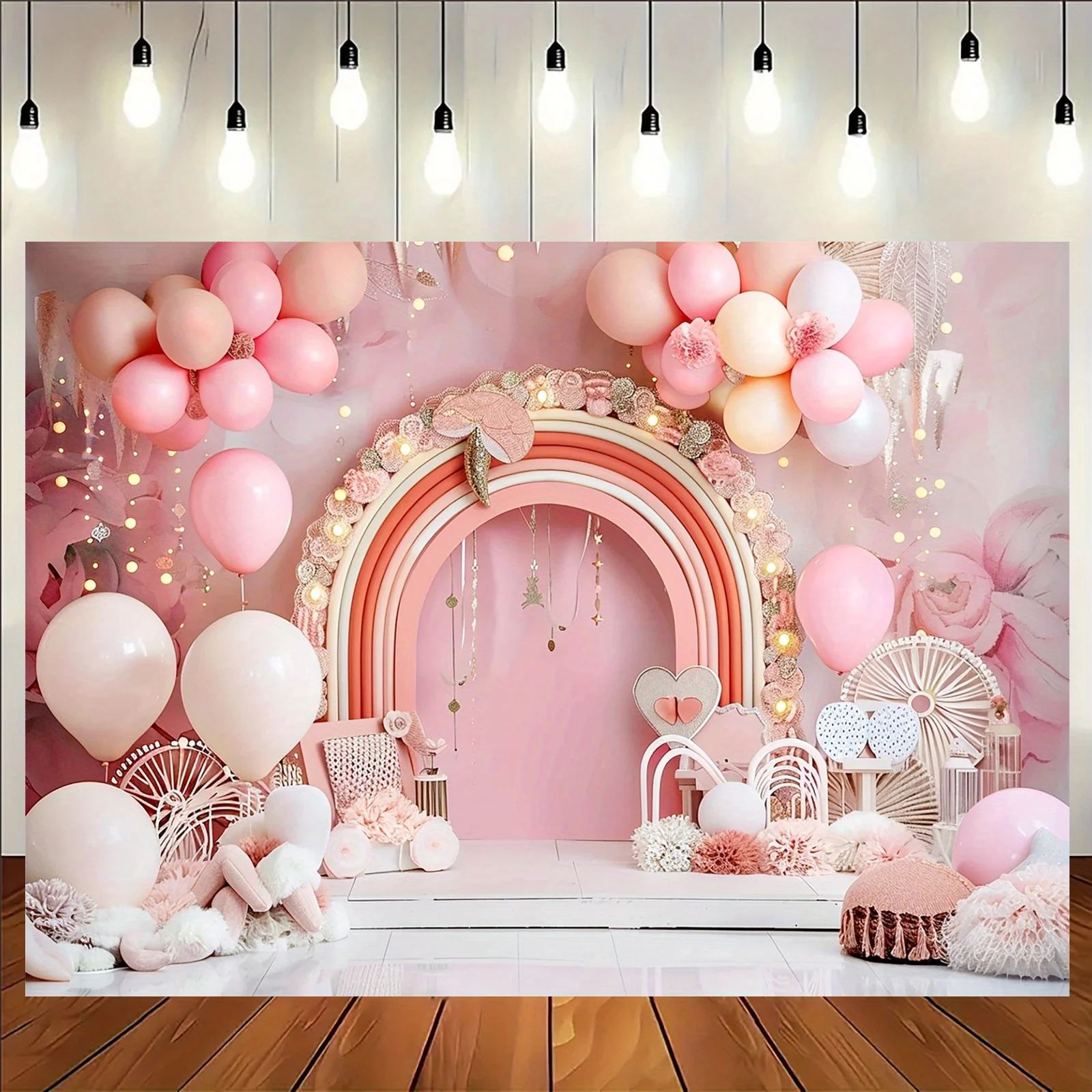 Regenbogen-Böhmischer Fotografie-Hintergrund – Ballon-Partydekorationen mit Traumfangernetzten und einweichendem GrasZ
