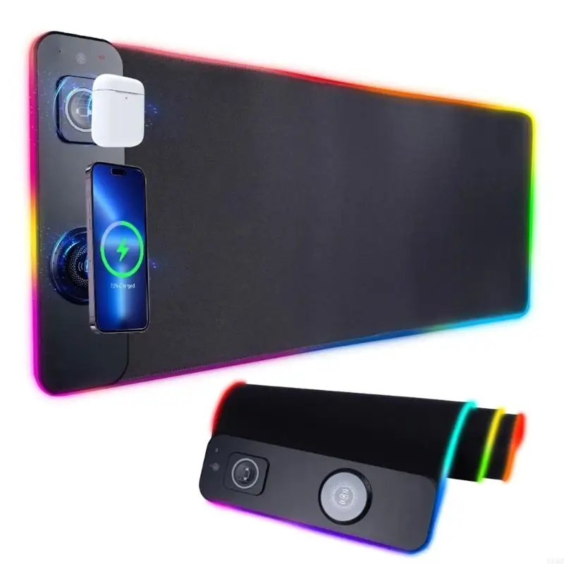 Wireless Charging Mouse Pad With 31Inch Large and 15 Lighting Mode And Nonslip Rubber Base Mouse Pad Desk Mat H8WD