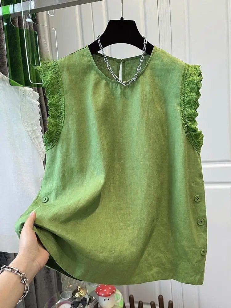

Summer Vintage Loose-Fit Thin Armless Vest Women's Solid Color Base Top Outer Wear Shirt