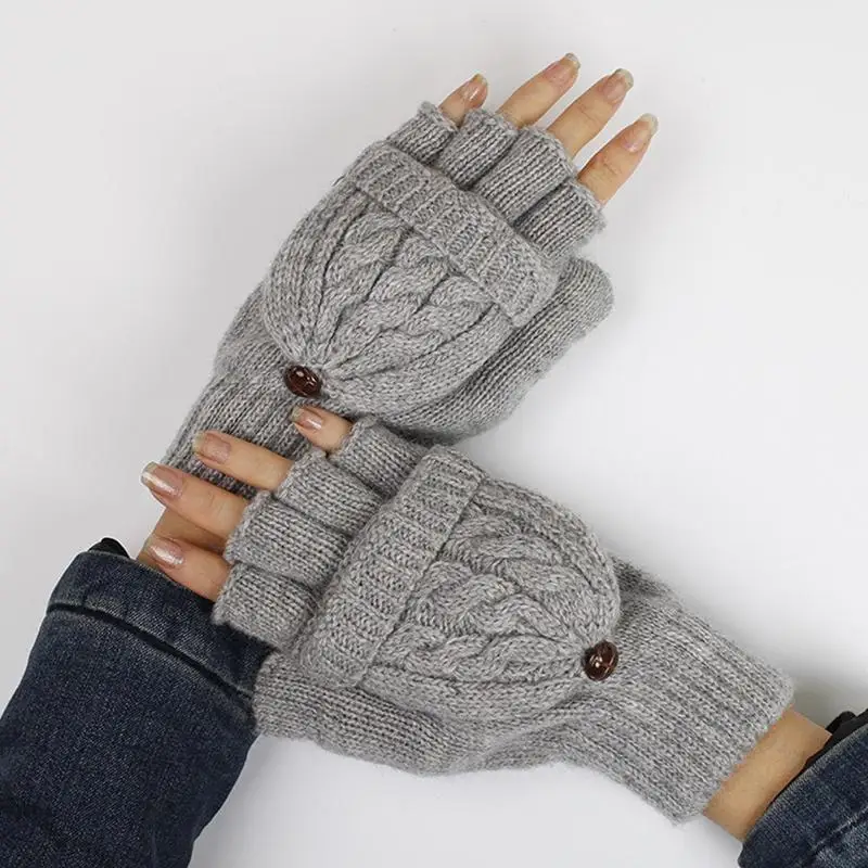 39BD Schwarz Grau Kaffee Kurzer halber Finger fingerloser Wollstrick-Handgelenkhandschuh Winter warm – Detail 5