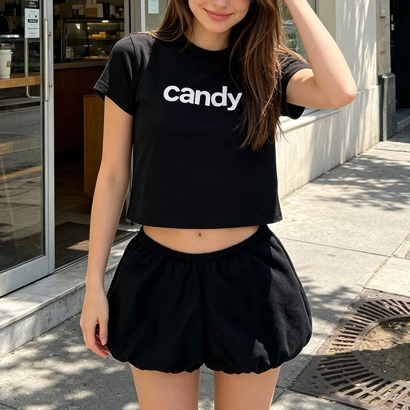 Summer new European and American sexy retro letter printing fashion slim semi-high neck T-shirt long dress suit Ins Style