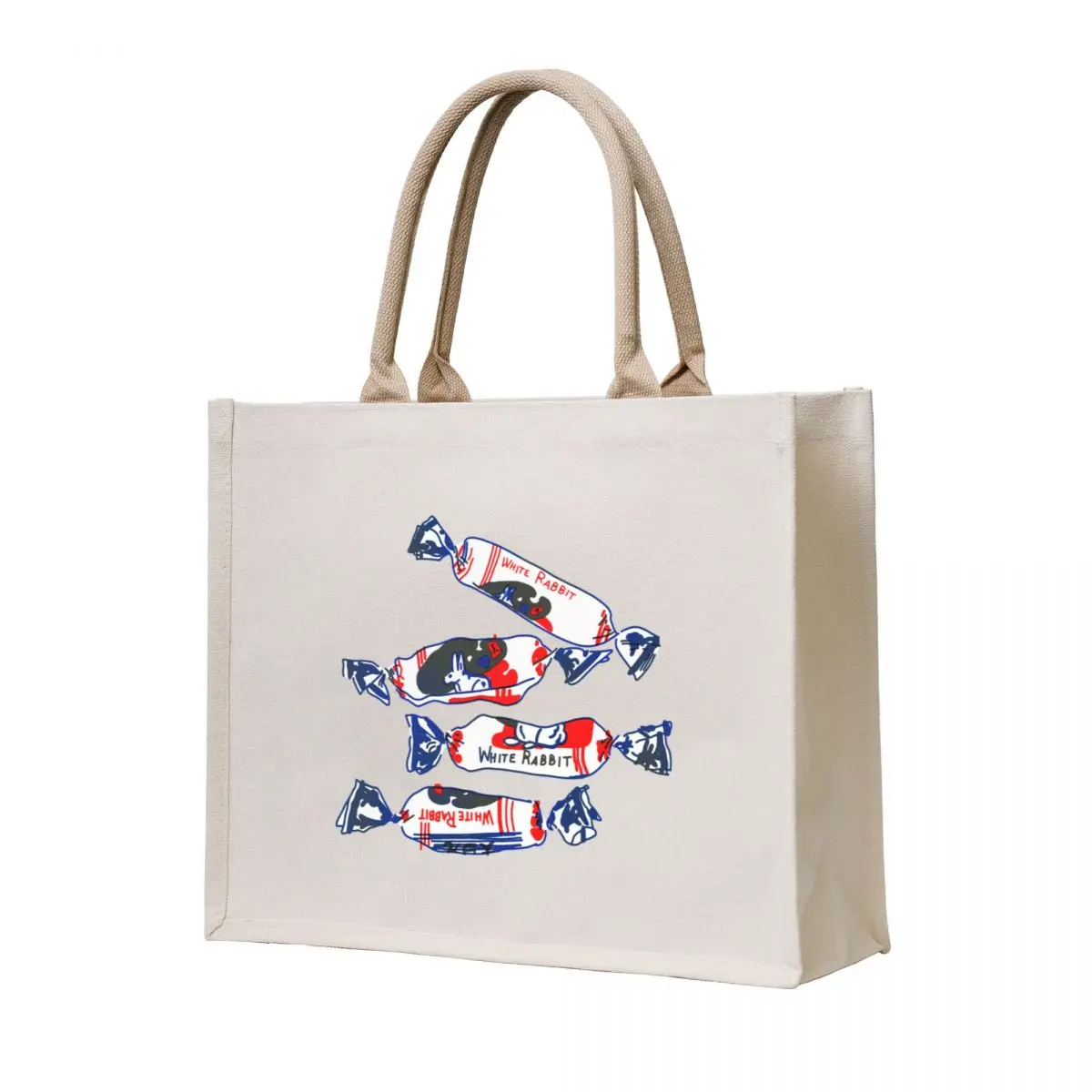 

White Rabbit Bai Tu Candy Overprint Tote Bag canvas tote bags Handbags Canvas tote bag screen