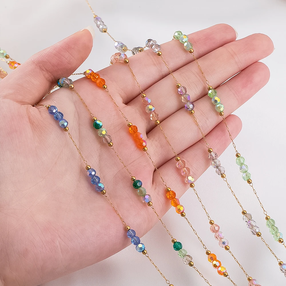 1 미터 스테인레스 스틸 비즈 체인 쥬얼리 만들기 DIY 여성 팔찌 목걸이 쥬얼리 크리스탈 공 페르시 체인 액세서리