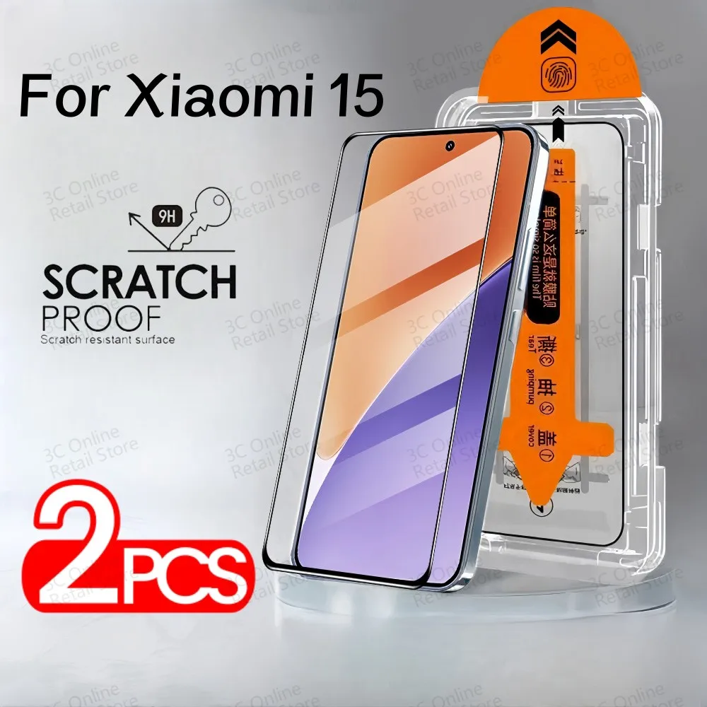 2 قطعة سهلة التركيب الزجاج المقسى ل Xiaomi 14 13 15 حامي الشاشة التغطية الكاملة قسط الغبار الحرة طبقة رقيقة واقية على Mi 15