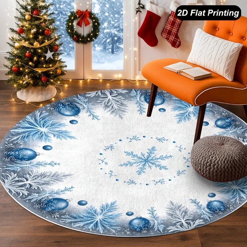Poinsettia Floral Round Rug 40x40cm Red Flower Mat for Dining Nook Decor