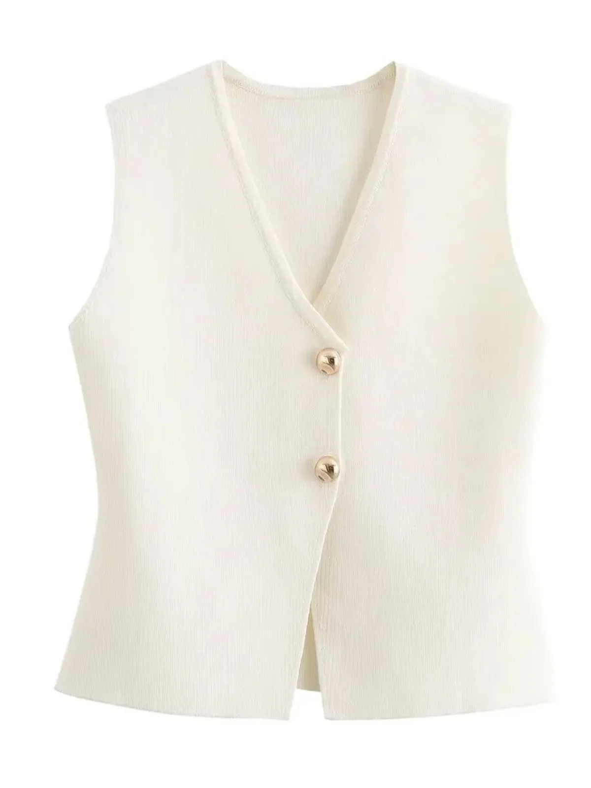 Damen V-Ne Svel-Weste mit zwei Knöpfen, Street Sle Patchwork, Polyesterfaser, normale Passform, Oberbekleidung, einteilig, Frühlings-Se...