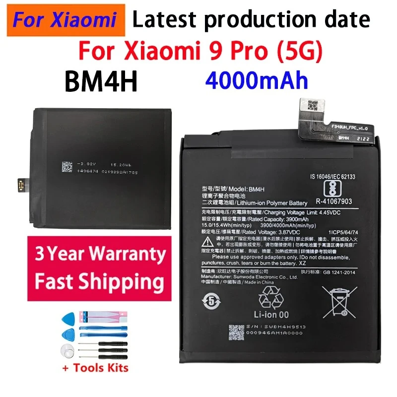 100%  High Quality NEW 4000mAh  BM4H Battery For Xiaomi 9 Pro Mi 9 Pro Phone Replacement Batteries Bateria Batterij + Tools