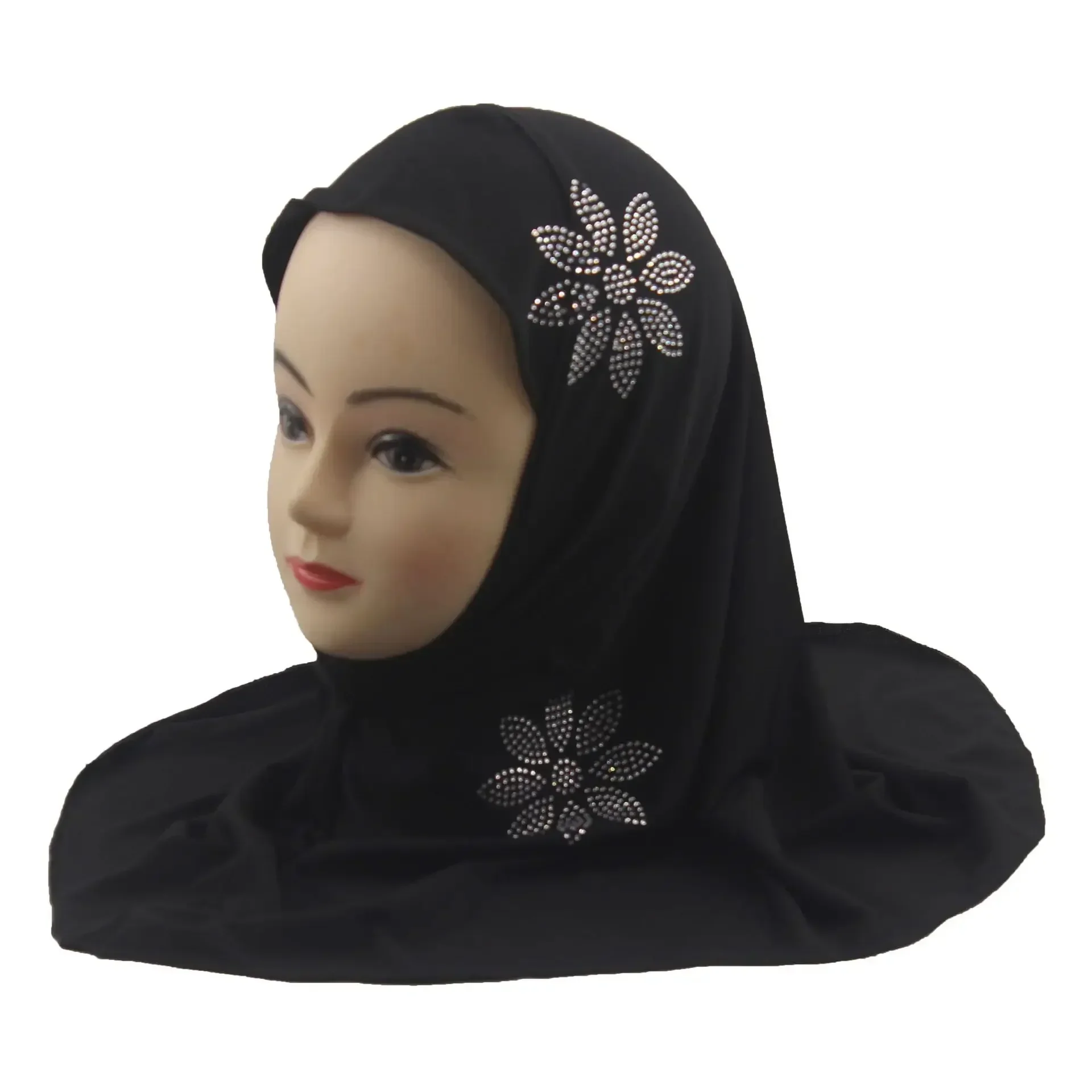 

One Piece Amira for 4-8Y Kids Girls Diamonds Headscarf Turban Pull On Ready Made Hijab Muslim Instant Scarf Islamic Khimar Niqab