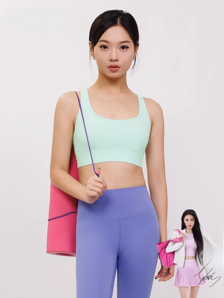 

Tea Beauty Yoga Sports Vest Women's Thin Fitness Training Bra U-Neckline Nylon Lycra Blend Short Sleeve Color Inner Wear