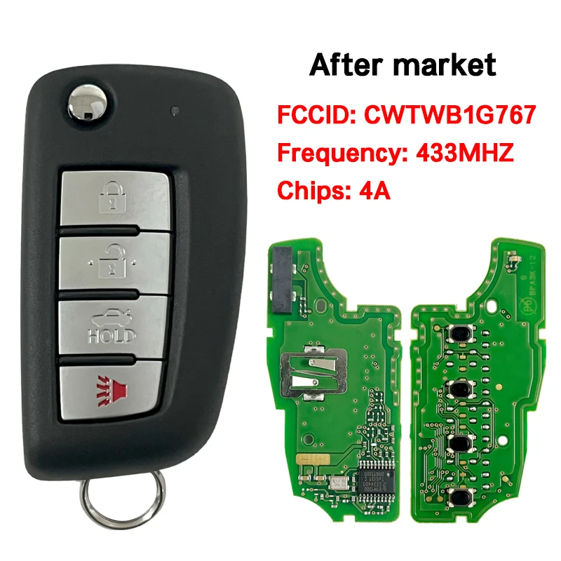 CN027114 Aftermarket 4 Button Remote Contral Key Fob 4A Chip 433Mhz FCC CWTWB1G767 For N-issan Rogue 2014-2017