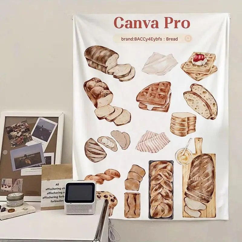 VIKAMA Baking Themed Wall Tapestry, Bread and Toast Print Wall Decor, Cute Instagram Worthy Kitchen Artwork, Home Decor