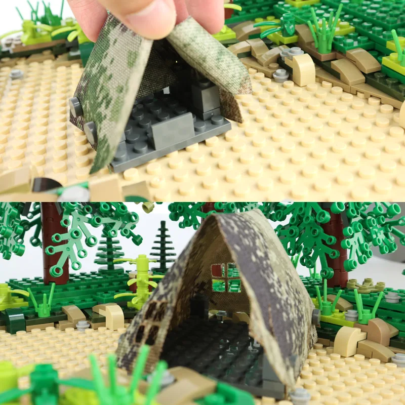 MOC-décennie s de construction de tente de camouflage WW2, forces spéciales militaires, armée allemande, figurines de soldats, accessoires, manteau, briques Everak, jouet, C385