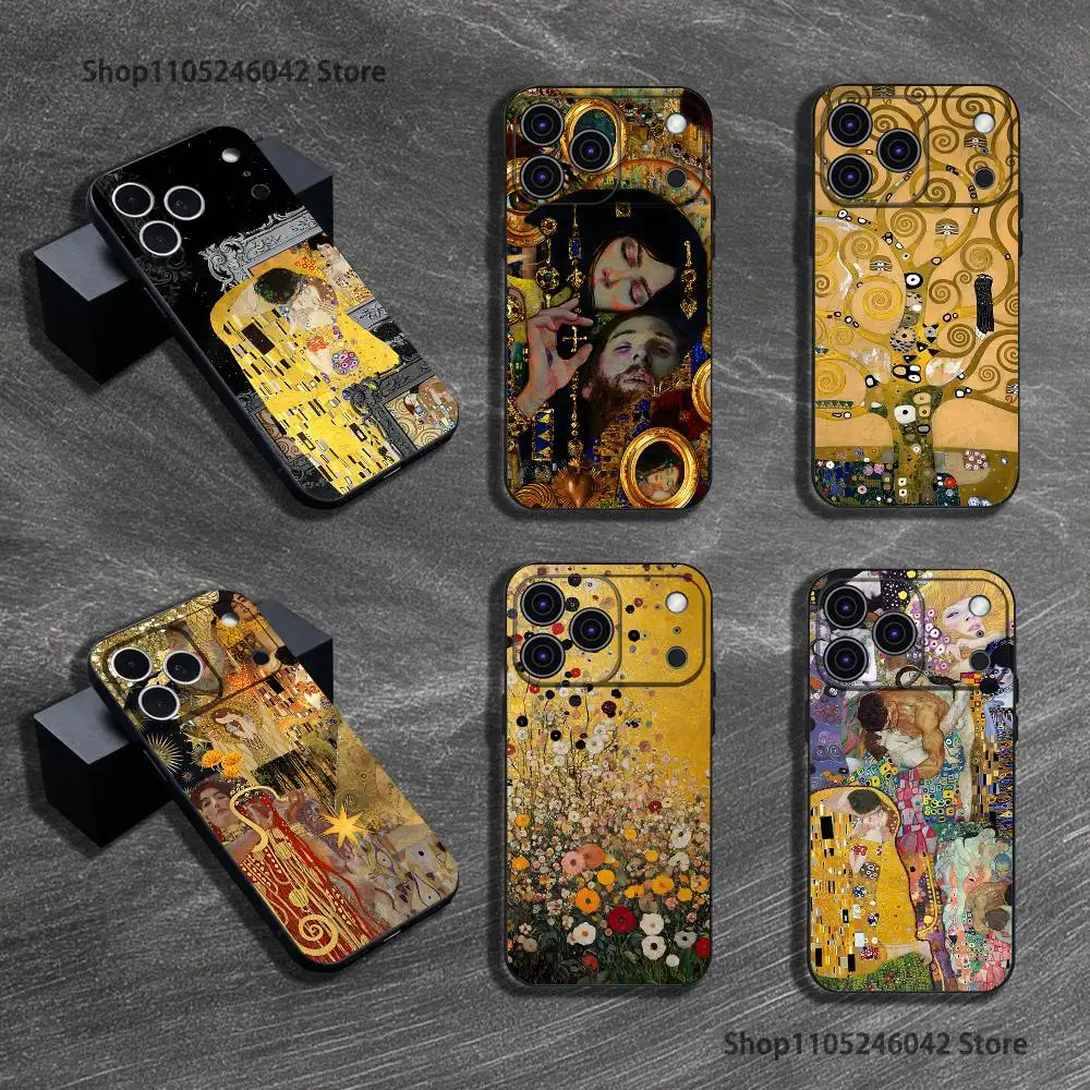 

The Art of Gustav Klimt Phone Case For iPhone 17,16,15,14,13,12,11,Pro,XS,Max,XR,Plus,E,SE4,Mini Black Soft Cover