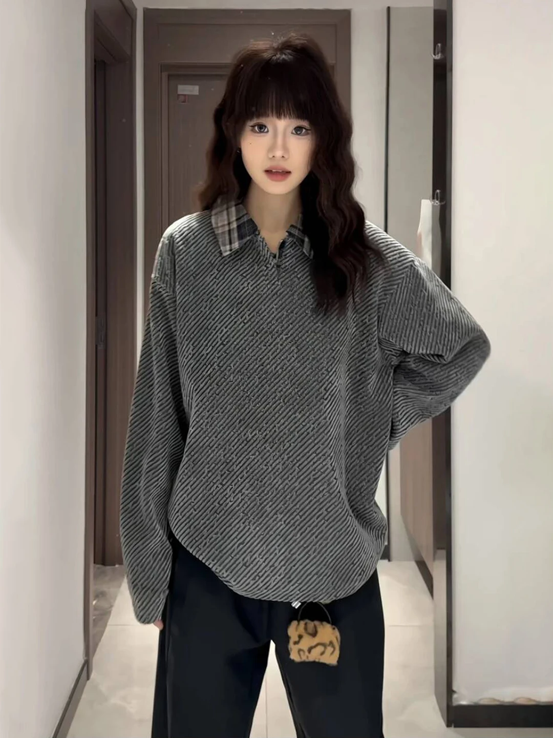 

Мужская рубашка-свитшот с длинным рукавом и воротником, имитация двухслойности, осенняя коллекция