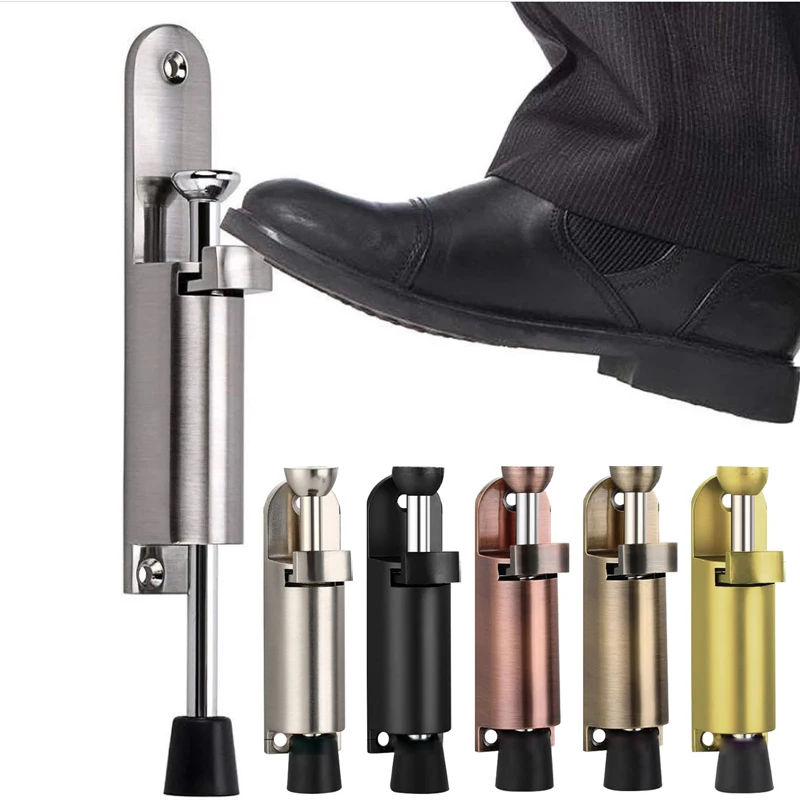 Telescopic Door Stopper Spring Loaded Heavy Duty Stopper Metal Adjustable Position with Foot Brake Wedges for Door Bottom Seam