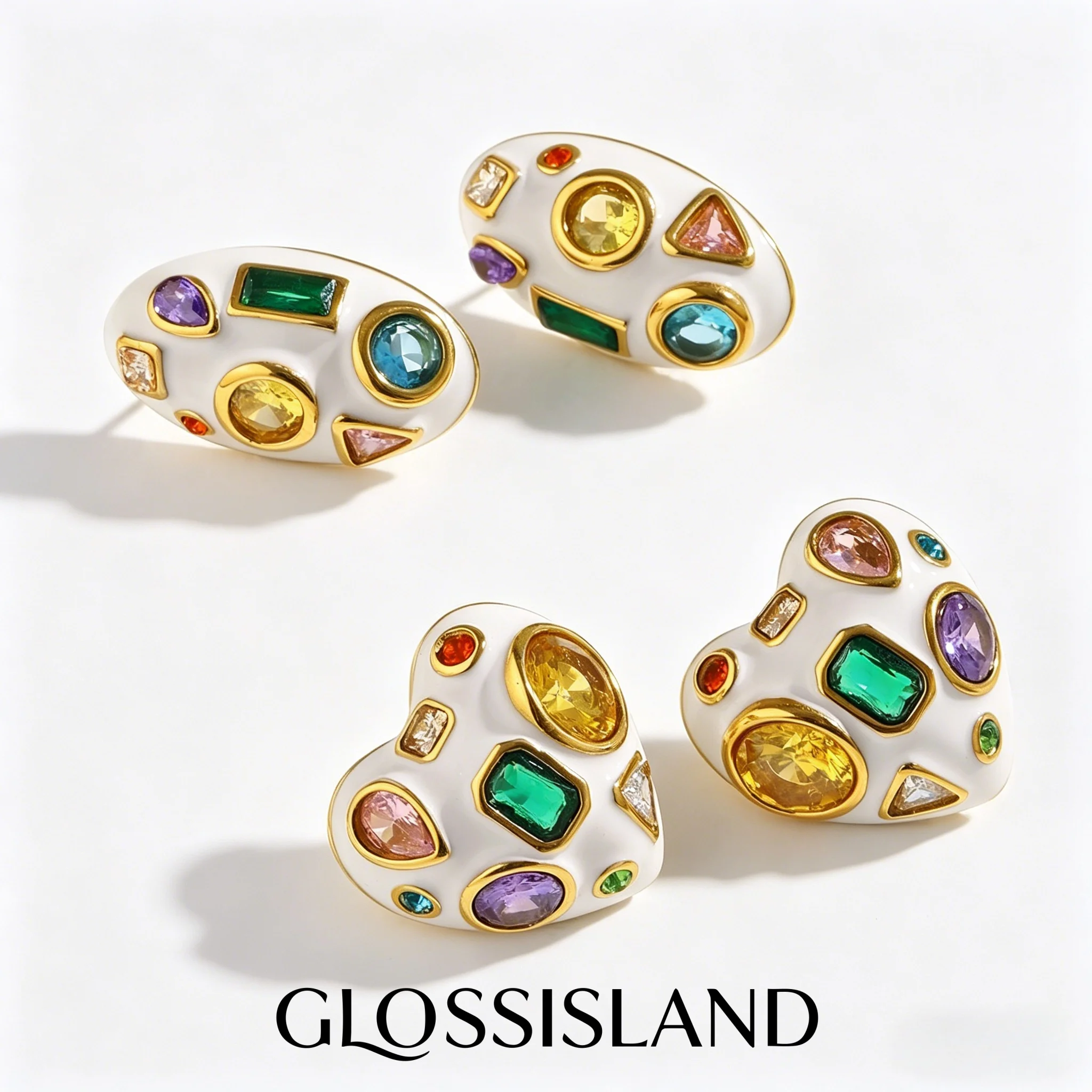 Glossisland | Pendientes geométricos de circonita con efecto de goteo de aceite, de acero inoxidable, antialérgicos, estilo vintage y moderno, para mujer, ideales para regalo.