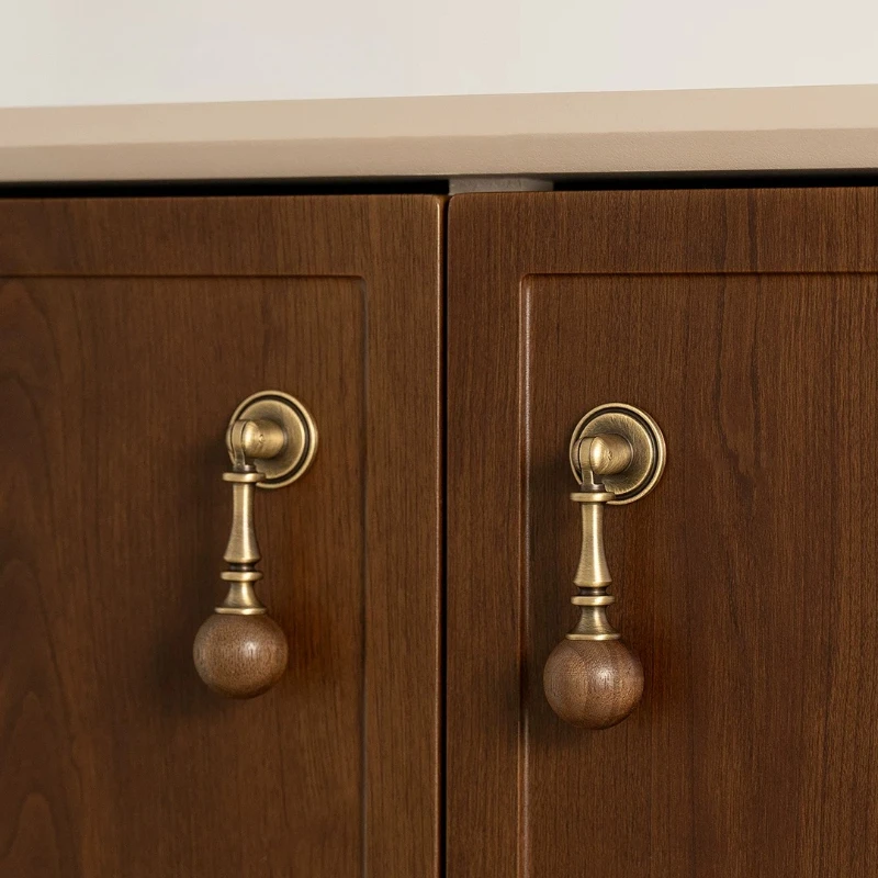 yesBrass Furniture Handle Walnut Wood French Antique Style Crystal Pendant Handle Shoe Cabinet Wardrobe Vintage Copper Door Hand