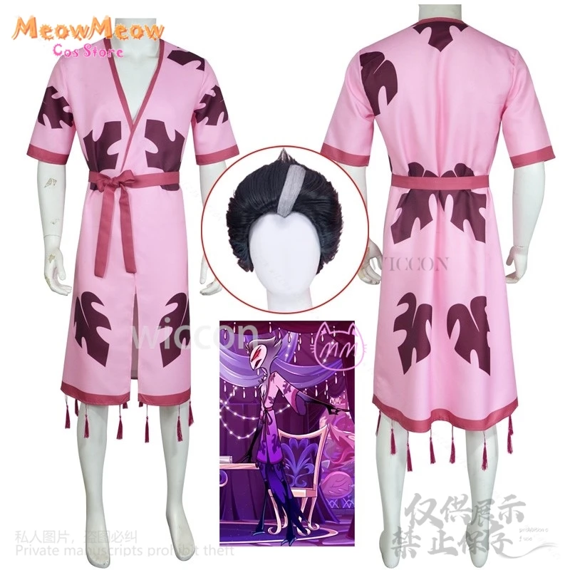 Anime Stolas Cosplay Costume Bathrobe With Belt Uniform For Adult Fancy Dress Halloween Christmas Suit Devil Boss Shots Wigs