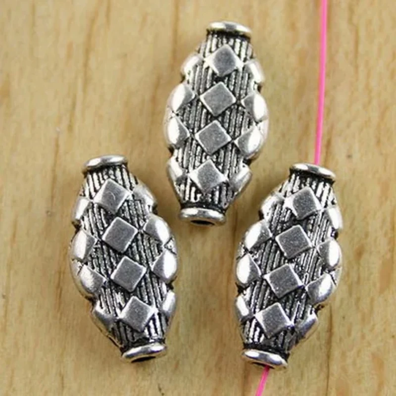 15 Pcs Tibetan silver color 2sided crafted oval spacer beads H0140