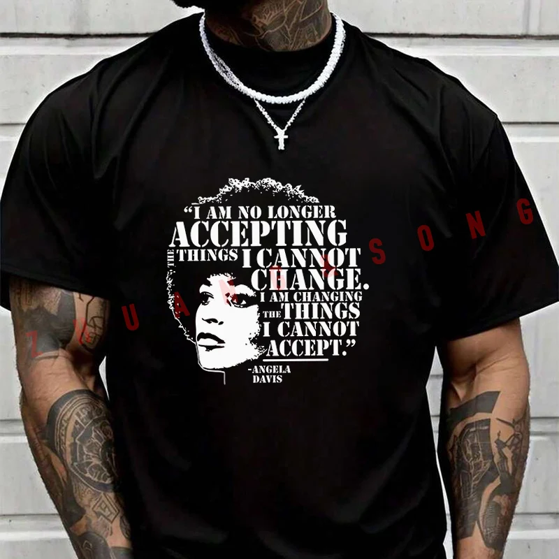 

Мужская и женская летняя футболка с вдохновляющей цитатой Анджелы Дэвис, свободная повседневная базовая футболка с короткими рукавами, круглые топы унисекс