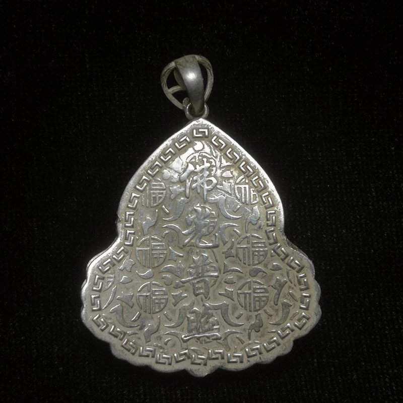 YIZHU CULTUER ART Size 2 Inch Old Chinese Tibet Silver Handmade Happy Maitreya Statue necklace Pendant Gift Collection