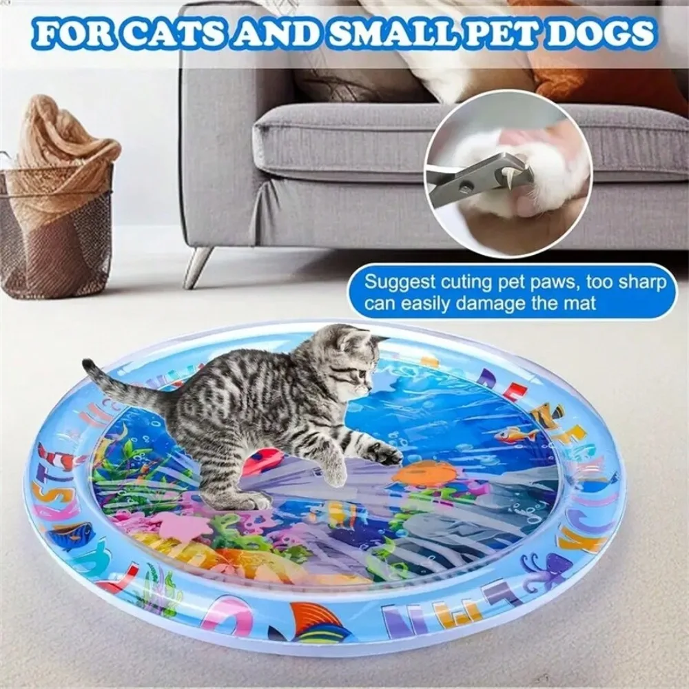 cat play mat, cat boredom relief PVC mat, cat toy, floating fish design, used with tap water, Interactive water sense design