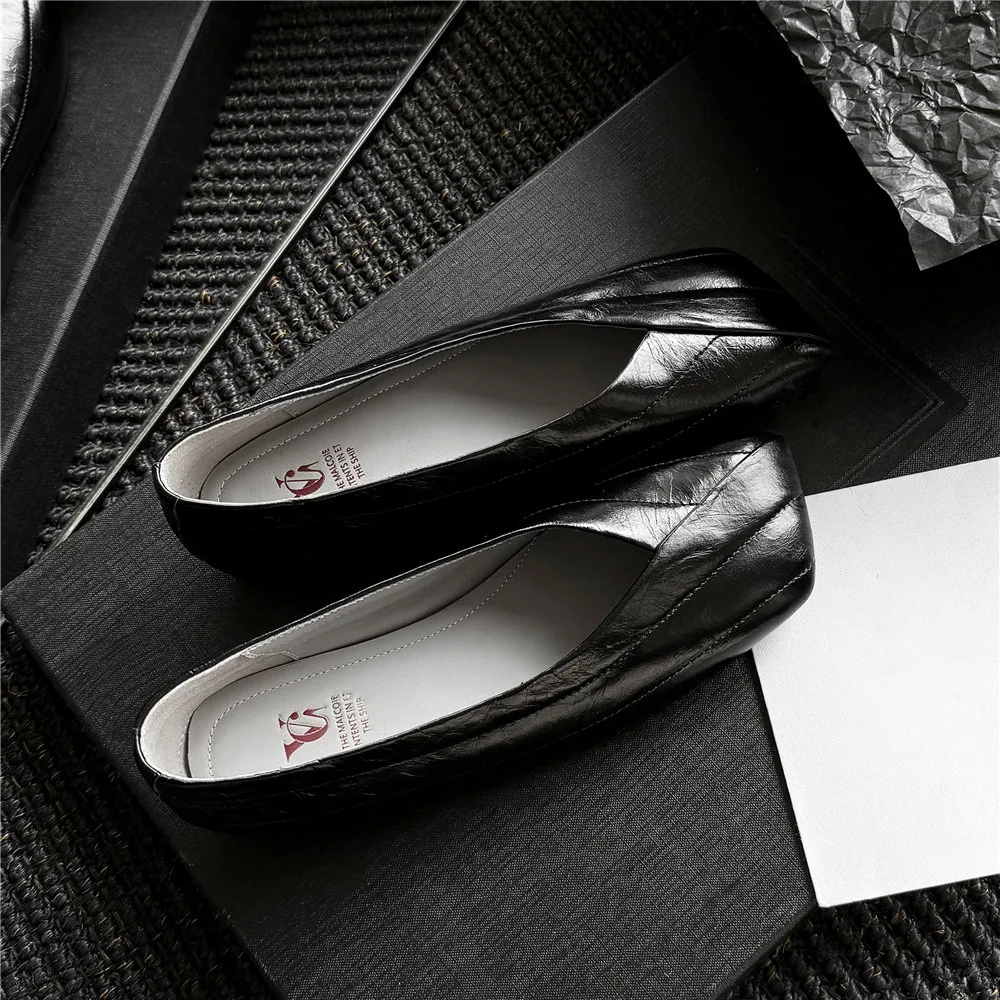 Aucegi Genuine Leather Comfort Chunky Heels Women Pumps Simple Style Summer Slip On Everyday Square Toe Dress Commuter Shoes