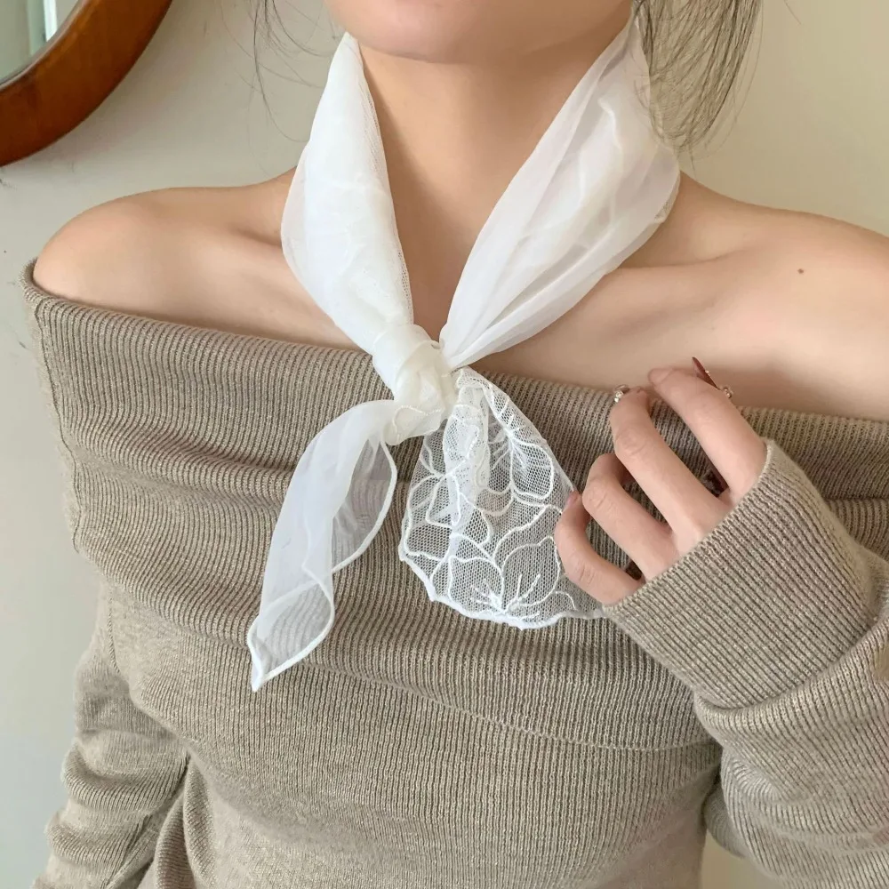 New Floral Pattern Lace Scarf Embroidered Hollow Hair Wrap Lightweight Women Headscarf
