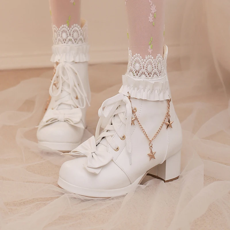 Women's Lolita Ankle Boots Inspired by Men LGB Princesses with Lace, Star Pendants Bows Short Booties Size 31-48 Dropshipping