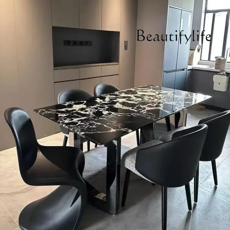 DItalian Light Luxury Stone Dining Table Modern High-end Villa Minimalist Natural Marble Rectangular Dining Table
