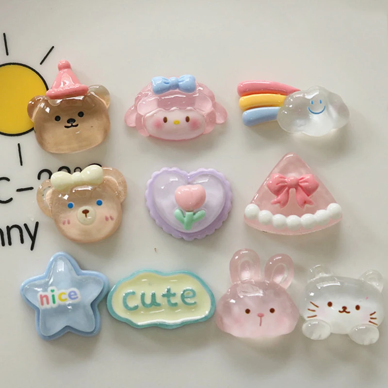 10pcs 미니 Kawaii 흰 꽃 곰 활 수지 플랫 백 카보 숑 스크랩북 Diy 파티 머리핀 액세서리 홈 인테리어 공예