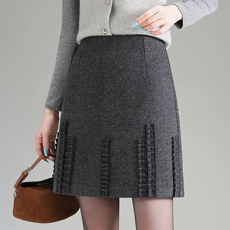 

Korean Sle High Waist A-Line Skirt Women's Plaid Flared Slim Fit ort Skirt All-Match Autumn Winter Polyester Fiber