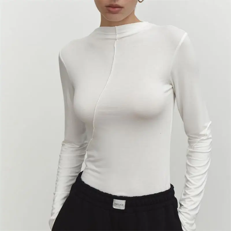 Women's Long-Sleeved T-Shirt 2023 Spring And Autumn New Youthful Vitality Slim-Fit With a Half-Turtleneck Base Shirt