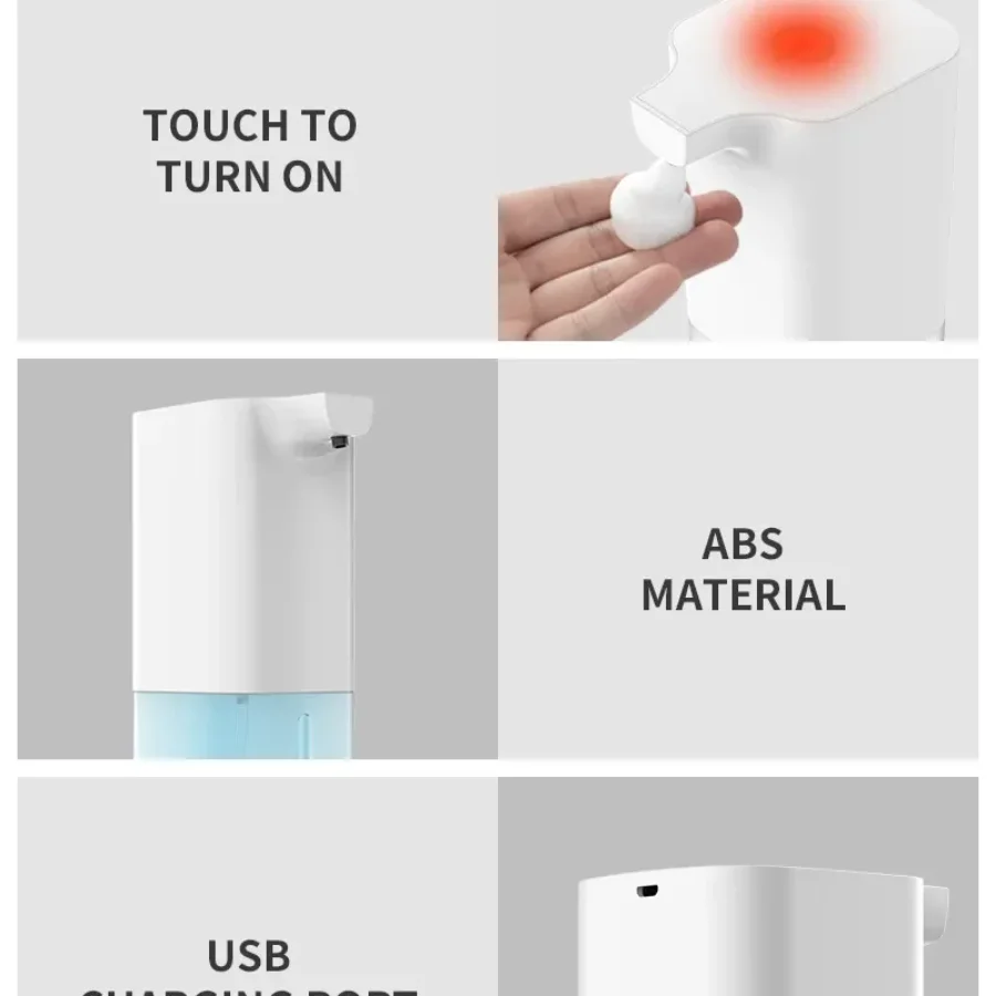 Bathroom Automatic Soap Dispenser Infrared Sensor Hand Soap USB Rechargeable Foaming Hand Soap Suitable for Kitchen and Bathroom