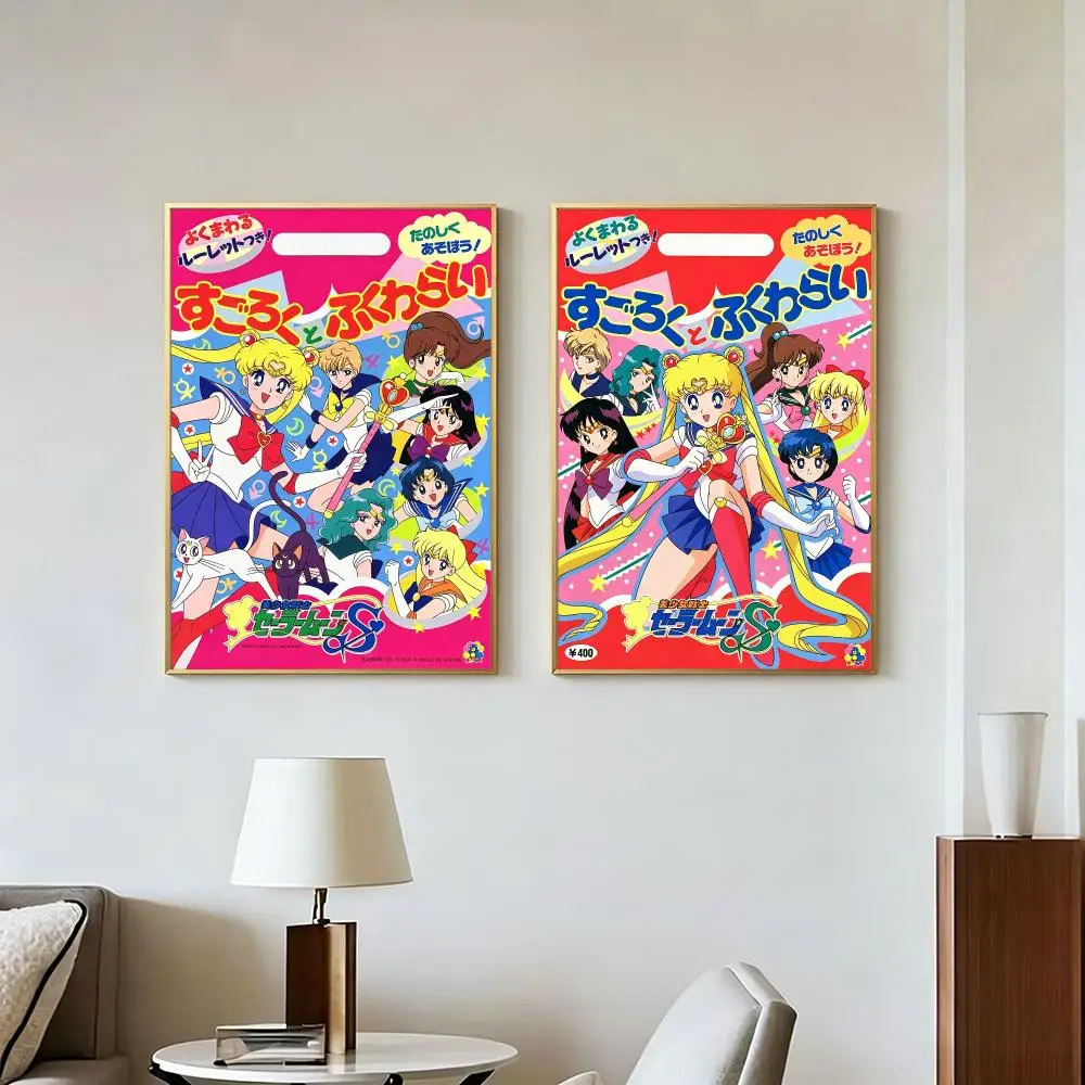 Anime Japanese S-Sailor Moon Poster Peel And Stick Wall Art Self Adhesive PP Waterproof Wall Decor Living Room Bedroom Gift
