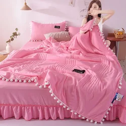 Korean Version of Solid Color Xia Liang Was Air-conditioned By Washable Cotton Summer Quilt Lace Thin Quilt